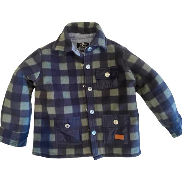 2T Boy Bundel  7 For All Mankind Sherpa Plaid Jacket + DKNY Tan Polo Shirt - Picture 3 of 7
